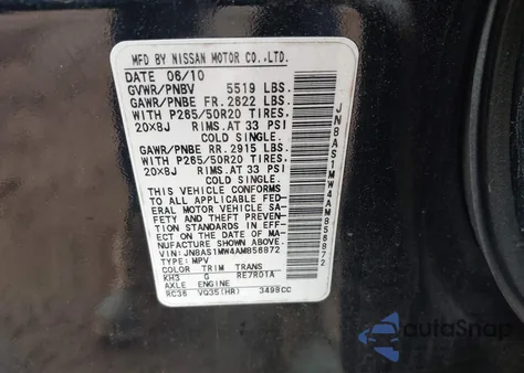 2010 Infiniti Fx35 from USA, damaged, VIN JN8AS1MW4AM856872